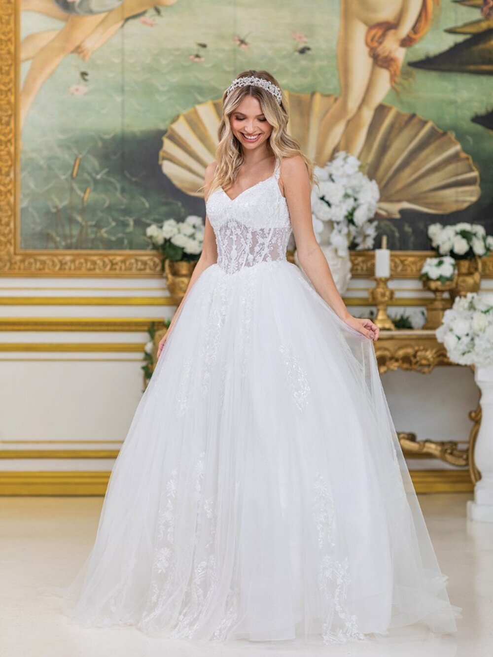 NEW OFF-WHITE Evening Gown Floor Length Formal Elegant Stunning 0305